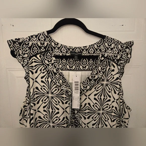 Tribal femme Large Black and White Sleeveless Maxi Boho Tie Tiered Dress - Picture 13 of 15